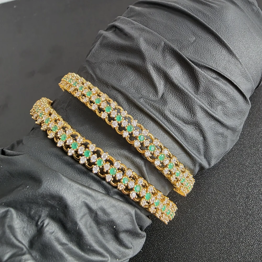 Watch Gold / Genuine Emerald & Diamond Simulant Bangle Bracelet Set